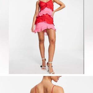 Never Fully Dressed Red and Pink Ruffle Mini Dress